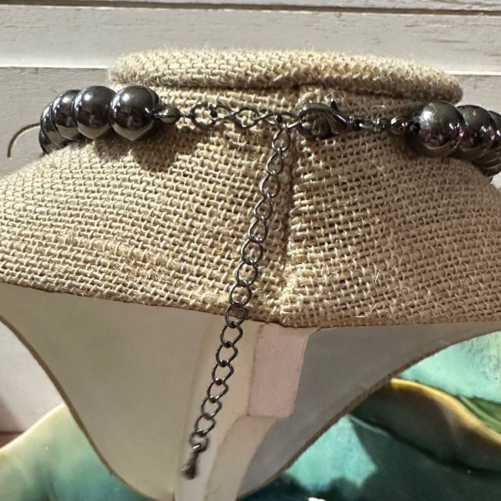 Chunky Blue & Silver Statement Necklace 18” - Picture 2 of 5